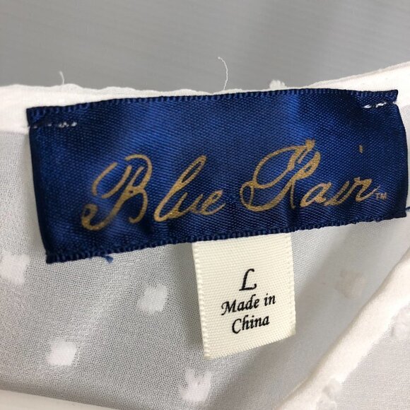 BLUE‎ RAIN  White Emboridered Textured  Flowy Lightly Sheer S/S Blouse Sz L - Picture 7 of 9